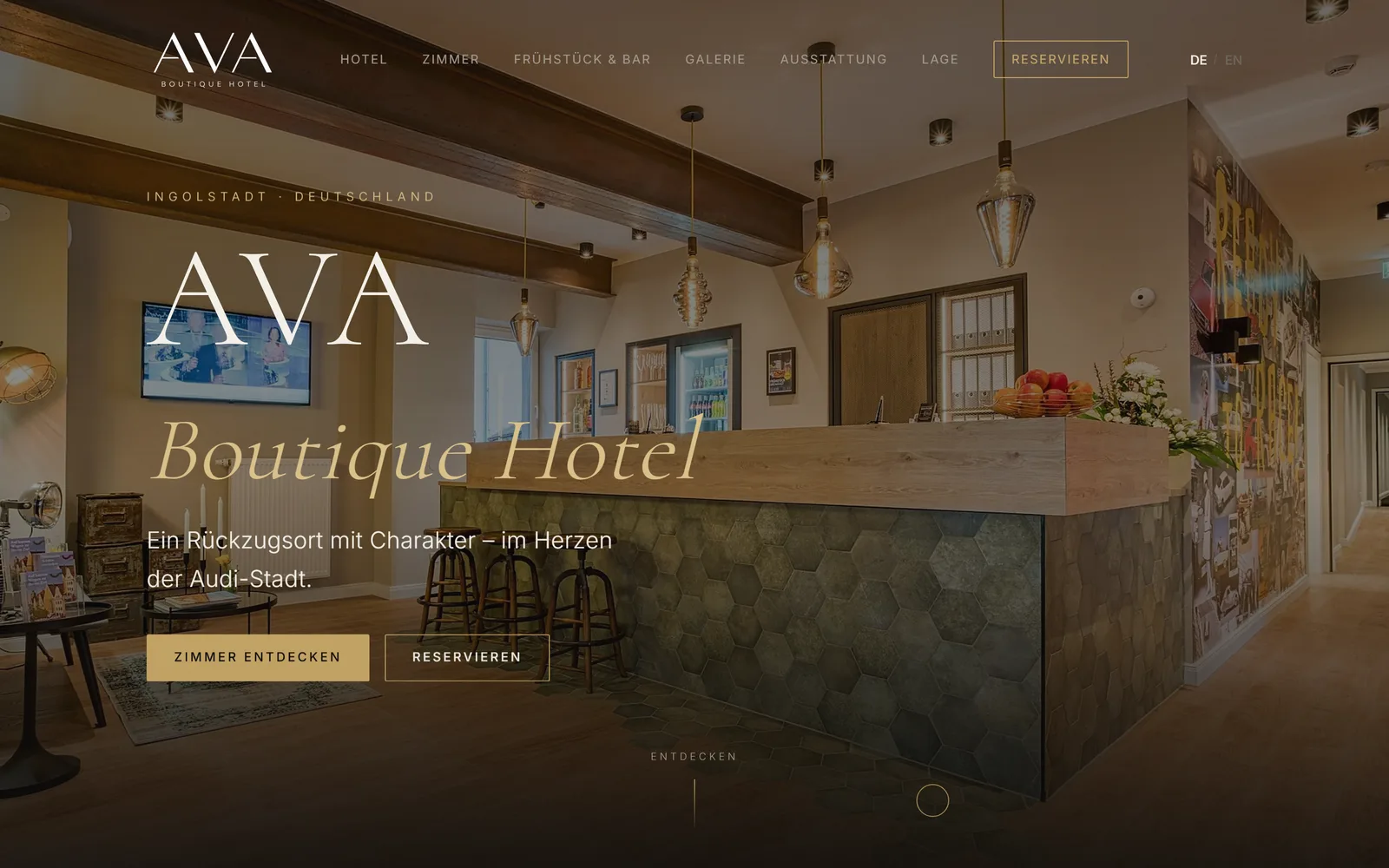 Screenshot der AVA Hotels Website