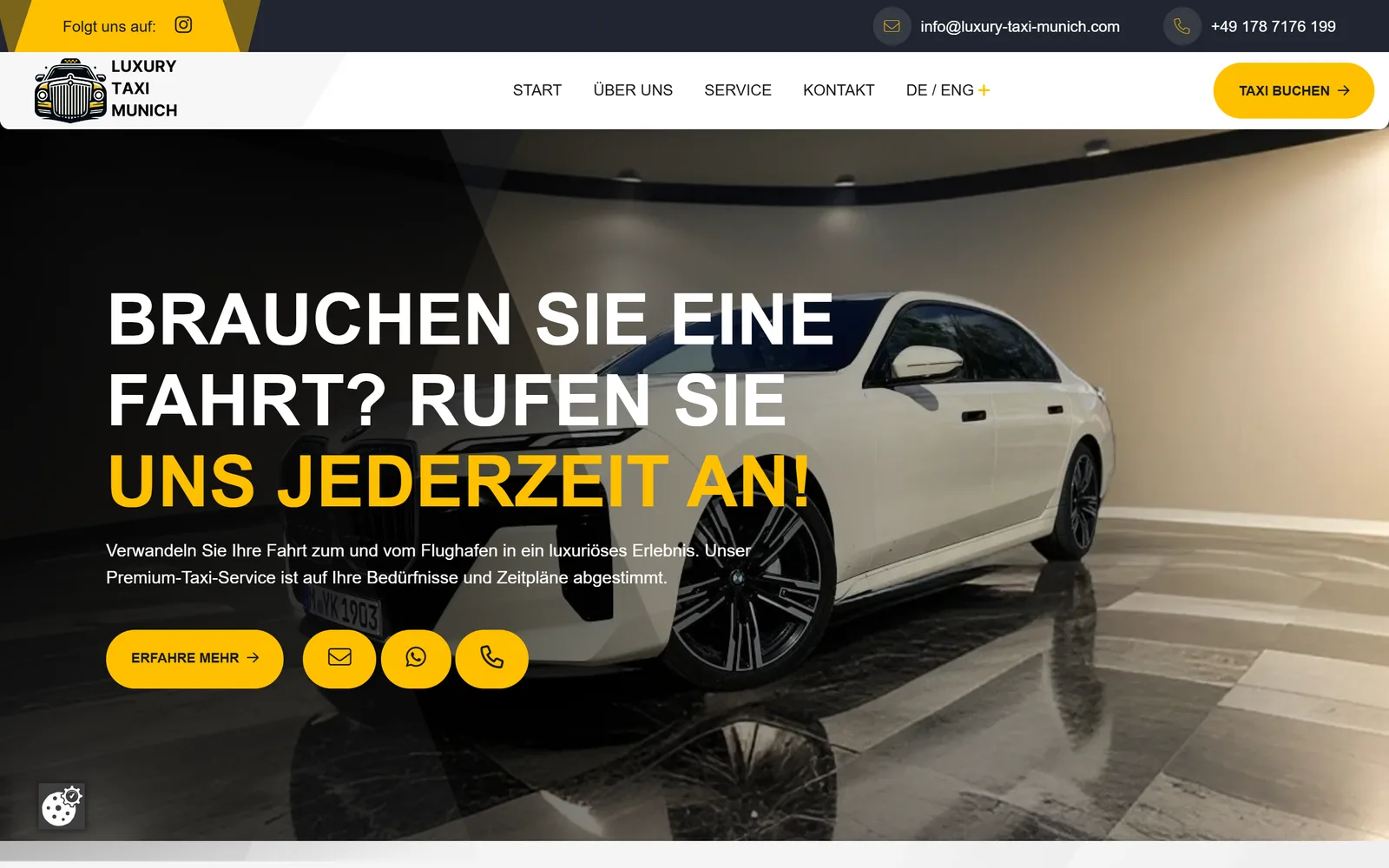 Screenshot der Luxury Taxi Munich Website
